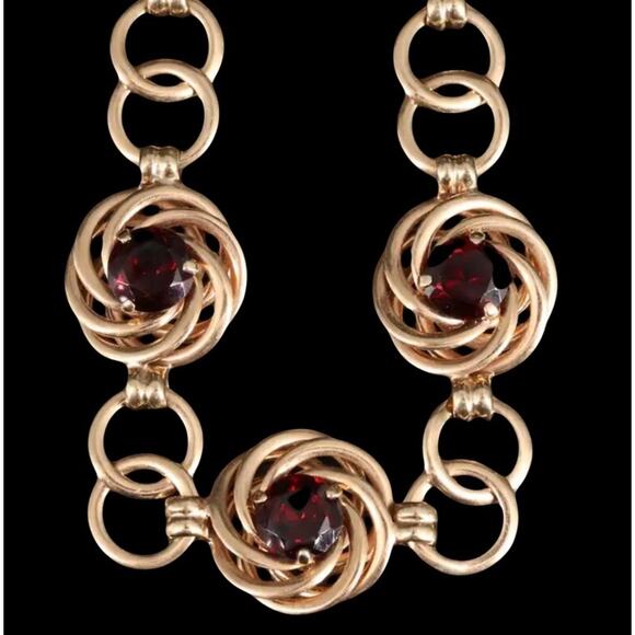 Vintage Tiffany & Co. 14K 14.00 CTW Rhodolite Garnet Art Deco Necklace Ca. 1960s - Picture 4 of 8